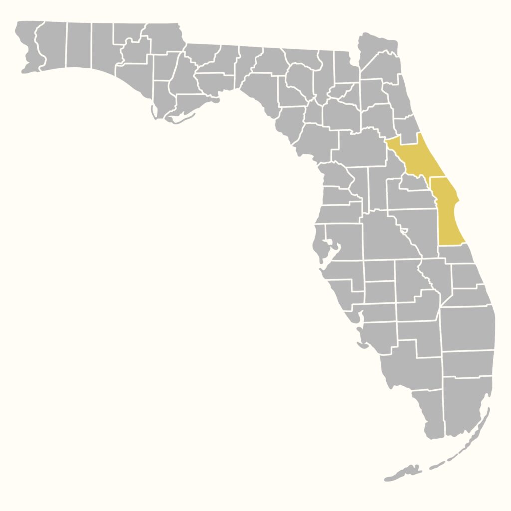 Highlighting the counties in the Central region. Specifically, Volusia and Brevard.